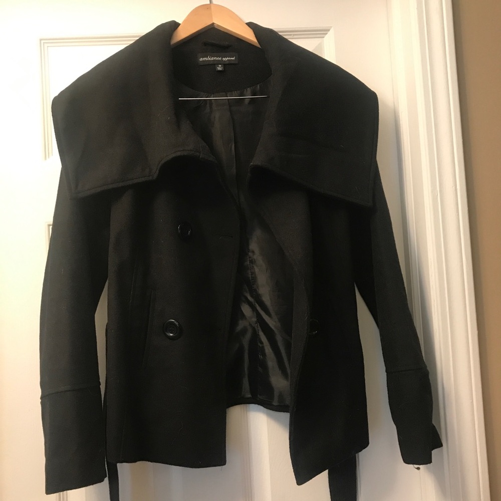 Ambiance Apparel Black Wool Blend Coat